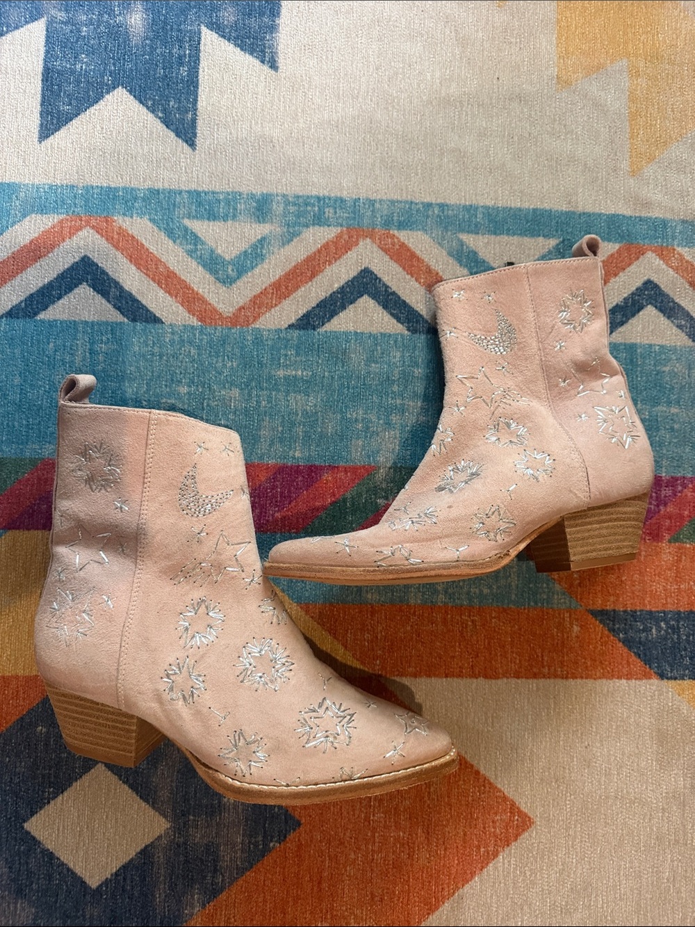 Free People Pink Suede Embroidered Ankle Booties